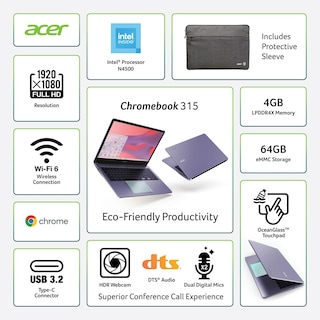 Foto 3 | Foto 3 | Laptop Acer Chromebook 315 15.6 Pulgadas Fhd Intel N4500 4 Gb Ram 64 Gb - Venta Internacional