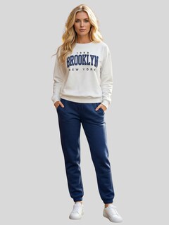 Foto 2 | Foto 2 | Conjunto Sudadera Estampada y Pants Azul Casual Cálido para Mujer