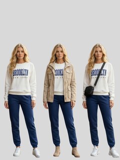 Foto 7 | Foto 7 | Conjunto Sudadera Estampada y Pants Azul Casual Cálido para Mujer