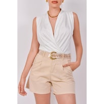 Short Lino Con Cinturón Beige