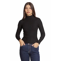 Blusa Tejida De Cuello Alto Juvenil Para Mujer Negro