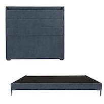 Cabecera Trinity Wing Color Steel Blue + Base Cama Slim King Size