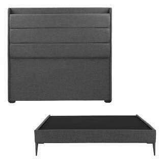 Foto 1 | Foto 1 | Cabecera Trinity Wing Color Gris Oscuro + Base Cama Slim Individual