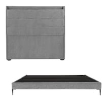 Cabecera Trinity Wing Color Gris Duk + Base Cama Slim King Size