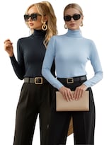 Set De 2 Sueteres Mujer De Cuello Alto Suet-1023-px2 Negro Y Azul Claro Sueteres Dama Sweaters