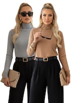 Set De 2 Sueteres Mujer De Cuello Alto Suet-1023-px2 Gris Claro Y Café Claro Sueteres Dama Sweaters