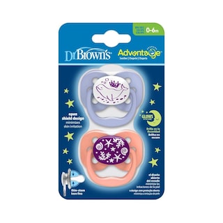 Foto 1 | Foto 1 | Set 2 Chupones Dr Brown's Advantage Glow In The Dark 0-6 Brilla En La Obscuridad Niña Nocturno Rosa Y Morado