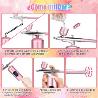 Foto 4 | Foto 4 | Kit Aerógrafo Compresor de Aire Portátil Recargable Eo Safe Imports Esi-23013 Rosa