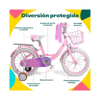 Foto 6 | Foto 6 | Bicicleta Infantil Morada Niña Rodada 16 Con Canasta Little Monkey