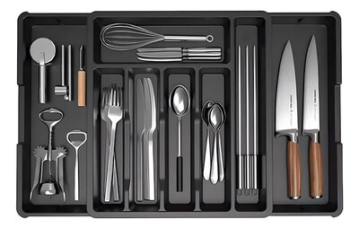 Foto 1 | Foto 1 | Bandeja Extensible Para Cajones De Cocina 8 Compartimentos Modelo Negro