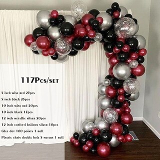 Foto 2 | Foto 2 | Juego De Guirnaldas Party Balloon Arch 117 Unidades Papel De Látex Negro Y Plateado - Venta Internacional.