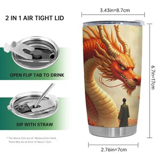 Foto 2 | Foto 2 | Taza Tumbler Oasisdream De Acero Inoxidable De 600 Ml Con Estampado De Dragones - Venta Internacional.