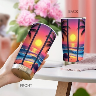 Foto 1 | Foto 1 | Taza De Café Tumbler Oasisdream De 600 Ml Con Estampado De Playa Y Puesta De Sol - Venta Internacional.