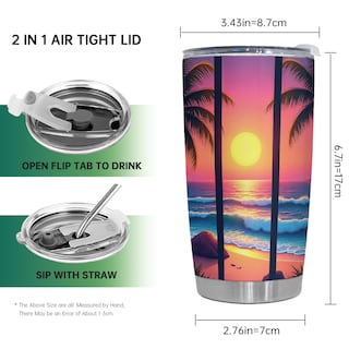 Foto 2 | Foto 2 | Taza De Café Tumbler Oasisdream De 600 Ml Con Estampado De Playa Y Puesta De Sol - Venta Internacional.