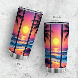 Foto 3 | Foto 3 | Taza De Café Tumbler Oasisdream De 600 Ml Con Estampado De Playa Y Puesta De Sol - Venta Internacional.