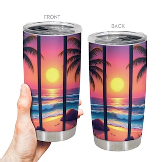 Foto 4 | Foto 4 | Taza De Café Tumbler Oasisdream De 600 Ml Con Estampado De Playa Y Puesta De Sol - Venta Internacional.