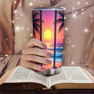 Foto 6 | Foto 6 | Taza De Café Tumbler Oasisdream De 600 Ml Con Estampado De Playa Y Puesta De Sol - Venta Internacional.