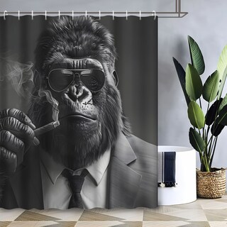 Foto 1 | Foto 1 | Cortina De Ducha Impermeable Gorilla Art Color Blanco Y Negro 180 X 200 Cm - Venta Internacional.