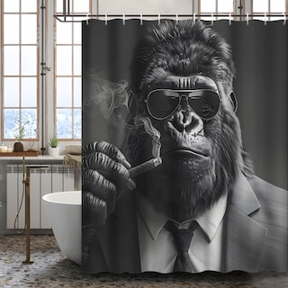 Foto 2 | Foto 2 | Cortina De Ducha Impermeable Gorilla Art Color Blanco Y Negro 180 X 200 Cm - Venta Internacional.