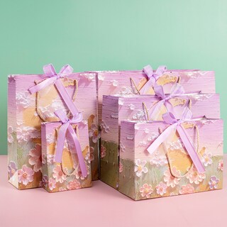 Foto 2 | Foto 2 | Bolsa De Regalo De Papel De Pintura Al Óleo Estilo Crema Con Asas De Cuerda - Venta Internacional.