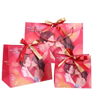 Foto 1 | Foto 1 | Juego De Bolsas De Papel Con Forma De Pareja De Dibujos Animados De Color Rojo Con Asas De Lazo (3 U - Venta Internacional.