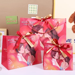 Foto 2 | Foto 2 | Juego De Bolsas De Papel Con Forma De Pareja De Dibujos Animados De Color Rojo Con Asas De Lazo (3 U - Venta Internacional.