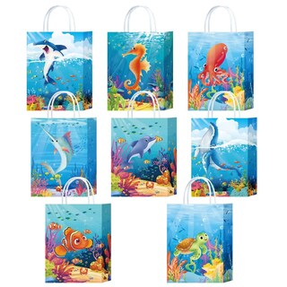 Foto 1 | Foto 1 | Bolsa De Regalo De Papel Kraft Blanco Con Temática Oceánica 22 X 16 X 8 Cm Paquete De 10 - Venta Internacional.