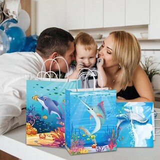 Foto 2 | Foto 2 | Bolsa De Regalo De Papel Kraft Blanco Con Temática Oceánica 22 X 16 X 8 Cm Paquete De 10 - Venta Internacional.