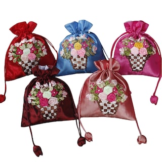 Foto 1 | Foto 1 | Set De Bolsas De Regalo Hechas A Mano Con Cinta De Satén Bordada Con Estampado Floral X5 - Venta Internacional.