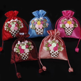 Foto 3 | Foto 3 | Set De Bolsas De Regalo Hechas A Mano Con Cinta De Satén Bordada Con Estampado Floral X5 - Venta Internacional.