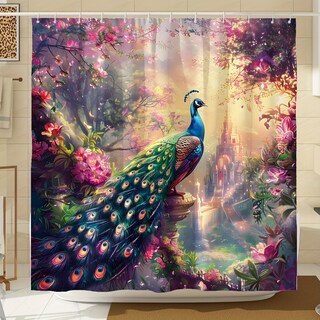 Foto 1 | Foto 1 | Cortina De Ducha Elegante Con Estampado Floral De Pavo Real 180 X 200 Cm - Venta Internacional.