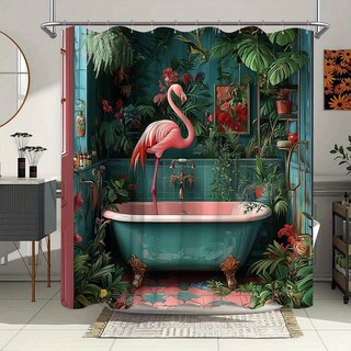 Foto 1 | Foto 1 | Cortina De Ducha Flamingo Tropical Garden 180 X 200 Cm Impermeable - Venta Internacional.