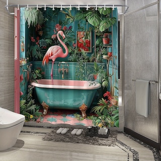 Foto 3 | Foto 3 | Cortina De Ducha Flamingo Tropical Garden 180 X 200 Cm Impermeable - Venta Internacional.