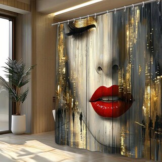 Foto 1 | Foto 1 | Cortina De Ducha Surrealista Abstracta Cara De Mujer Impermeable - Venta Internacional.