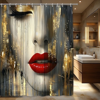 Foto 3 | Foto 3 | Cortina De Ducha Surrealista Abstracta Cara De Mujer Impermeable - Venta Internacional.