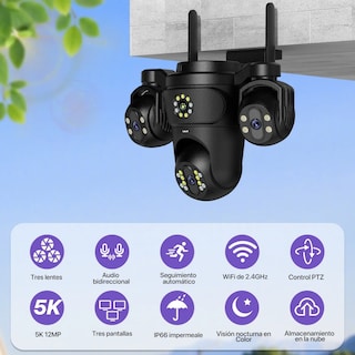 Foto 2 | Foto 2 | Cámara De Seguridad Wifi Exterior 360° Lab.g Tres Lentes Alarma Negro
