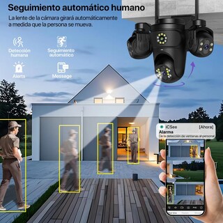 Foto 4 | Foto 4 | Cámara De Seguridad Wifi Exterior 360° Lab.g Tres Lentes Alarma Negro