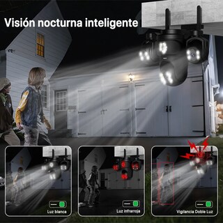 Foto 5 | Foto 5 | Cámara De Seguridad Wifi Exterior 360° Lab.g Tres Lentes Alarma Negro