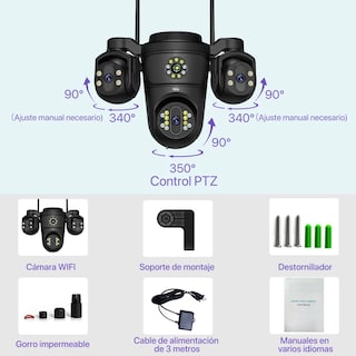 Foto 7 | Foto 7 | Cámara De Seguridad Wifi Exterior 360° Belug Tres Lentes Alarma Negro