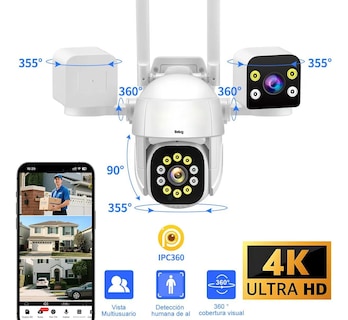 Foto 4 | Foto 4 | Cámaras De Seguridad Wifi 360° Belug Con Tres Lentes Pantalla Blanca