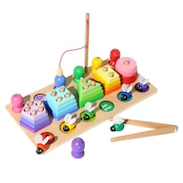 Juguete Montessori 3 en 1 de Madera Multicolor para Pescar Atrapar Abejas y Apilar - Venta Internacional