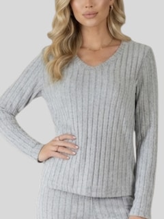 Foto 5 | Foto 5 | Conjunto Blusa Manga Larga y Pants Conj-0116 Gris para Mujer