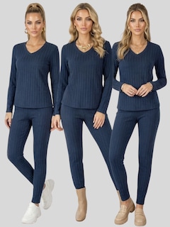 Foto 7 | Foto 7 | Conjunto de Blusa Manga Larga y Pants Conj-0116 Azul para Mujer