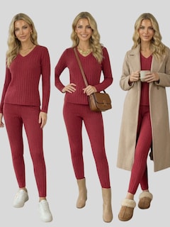 Foto 7 | Foto 7 | Conjunto Mujer 2 Piezas Blusa Manga Larga Y Pants Conj-0116 Vino Ajuste Cómodo Casual