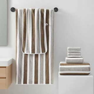 Foto 4 | Foto 4 | Juego Lab.g De Toallas De Baño Con Rayas Bicolores De Forro Polar Marrón