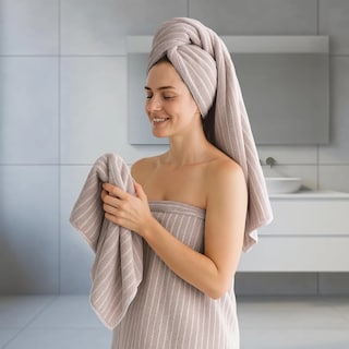 Foto 5 | Foto 5 | Juego Lab.g De Toallas De Baño Con Rayas Bicolores De Forro Polar Marrón