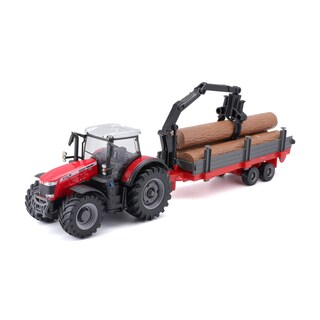 Foto 1 | Foto 1 | Tractor De Juguete Bburago Massey Fergusson 8740s Con Remolque Para Troncos De 10 Cm - Venta Internacional.