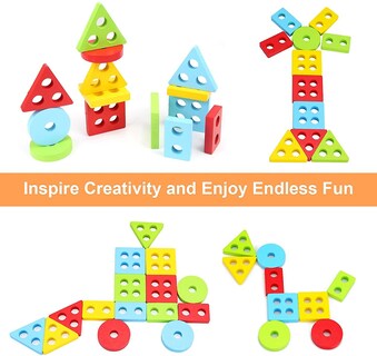 Foto 2 | Foto 2 | Juguetes De Madera Para Clasificar Y Apilar Para Niños Pequeños Shape Color Rec - Venta Internacional.