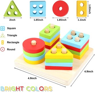 Foto 3 | Foto 3 | Juguetes De Madera Para Clasificar Y Apilar Para Niños Pequeños Shape Color Rec - Venta Internacional.