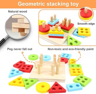 Foto 4 | Foto 4 | Juguetes De Madera Para Clasificar Y Apilar Para Niños Pequeños Shape Color Rec - Venta Internacional.